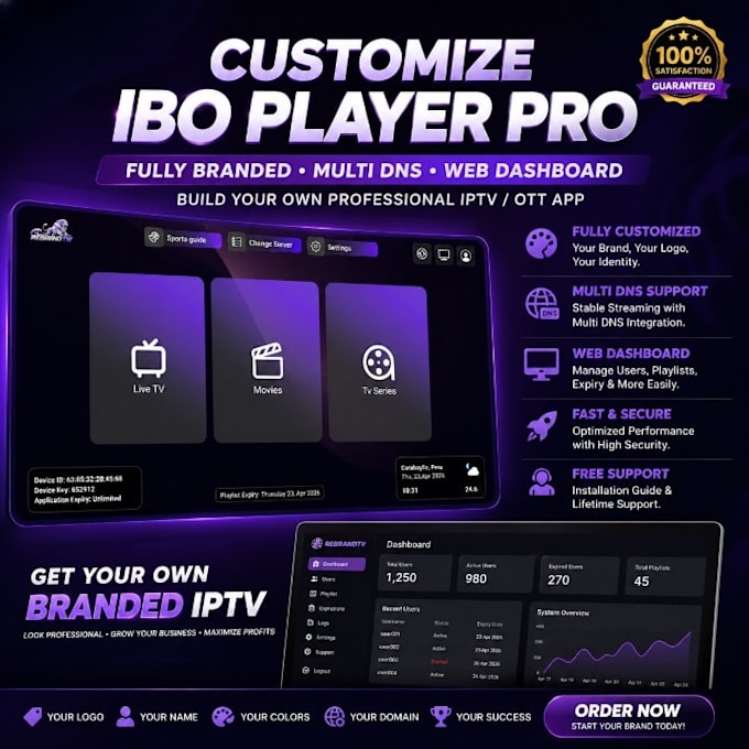 customize ibo player pro with your brand, multi dns and web dashboard