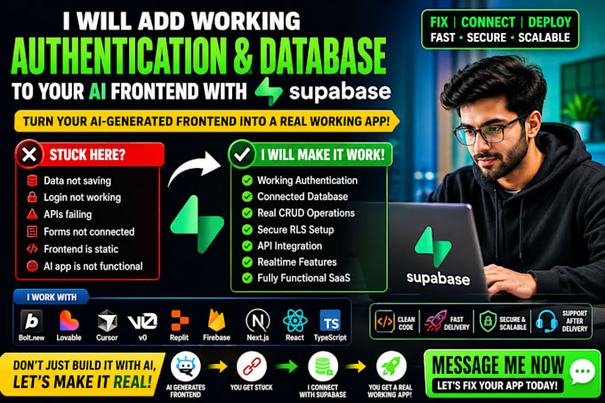 add working authentication and database to your ai frontend with supabase