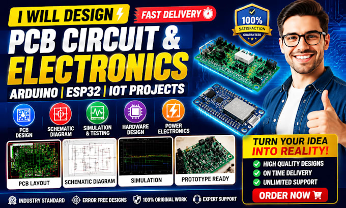 design pcb circuits, arduino esp32 iot projects and electronics schematics fast