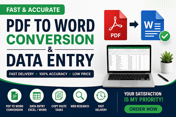 do fast and accurate PDF to word conversion and data entry