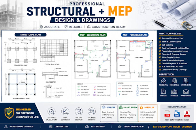 do an expert structural plans, permit stamp mep design