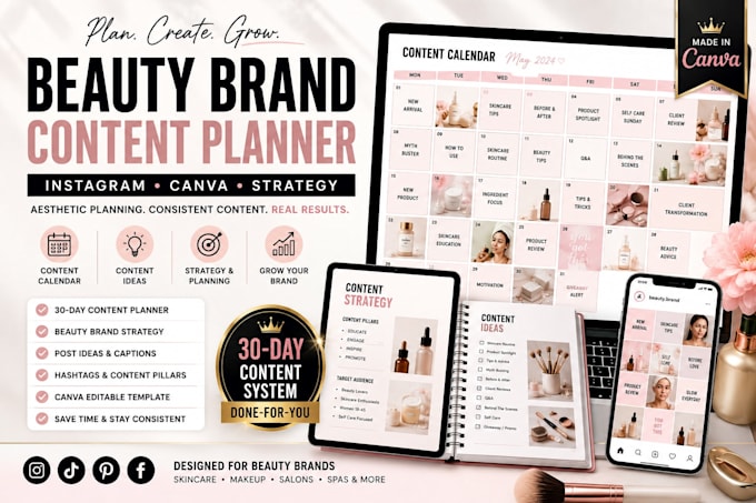 create beauty brand instagram content planner and canva strategy