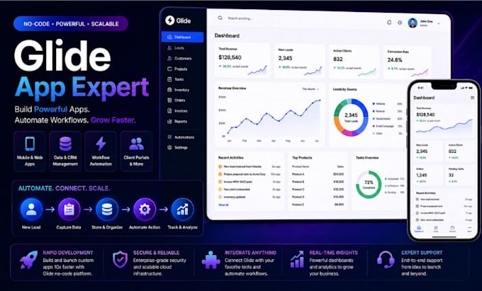 no code app, glide app, glide developer, glide automation, glide dashboard