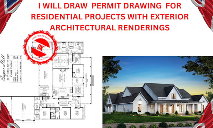 permit drawing  for residential projects with exterior architectural renderings