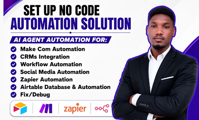 fix, setup make com automation, zapier automation, airtable database, make com