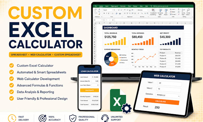 create custom excel calculator, spreadsheet, web calculator, custom spreadsheet