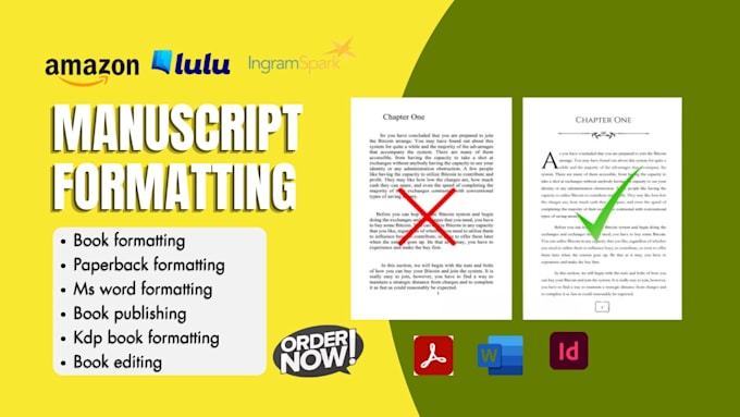 do manuscript formatting, adobe indesign project, typesetting, paperback design