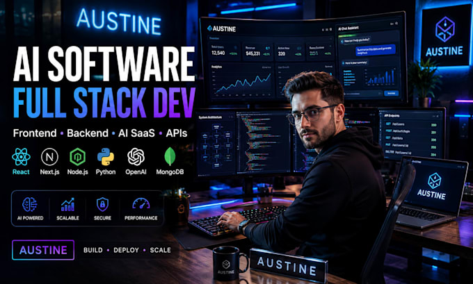 do ai software development, full stack custom website, back front end developer