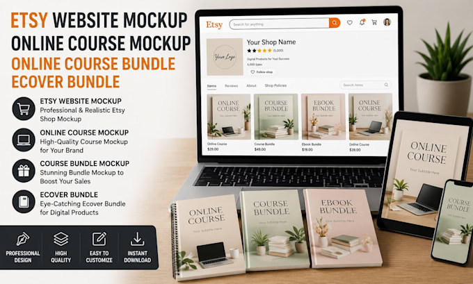 etsy website mockup, online course mockup, online course bundle, ecover bundle