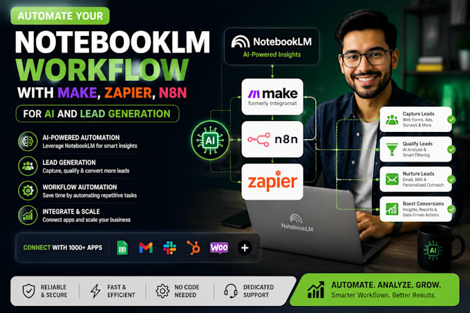 automate your notebooklm workflow with make, zapier, n8n for ai, lead generation