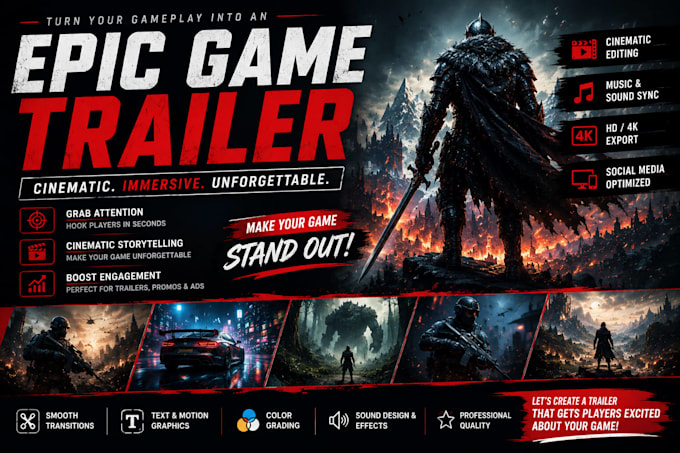 edit a high impact cinematic game trailer, promo video, game teaser, game ads