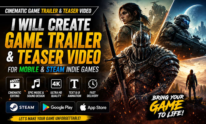 create video game trailer,game teaser video for mobile and steam for indie games