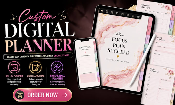 design canva esty digital planner, digital journal, and hyperlinked planner