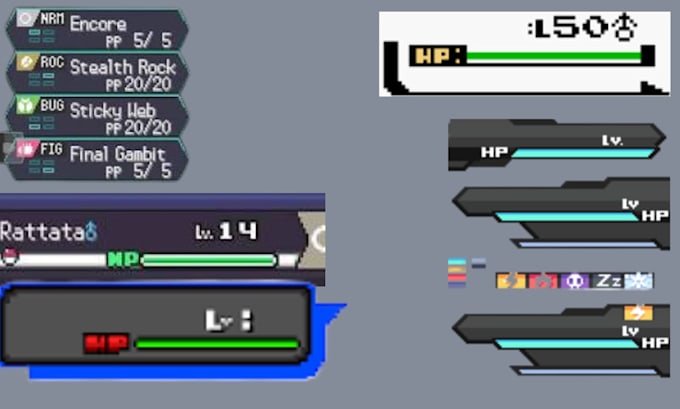 create custom pixel pokémon UI, hud, icons, and game assets