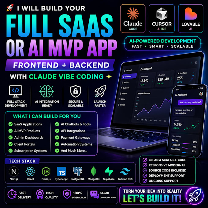 vibe code full saas or ai mvp app, frontend and backend with claude vibe coding