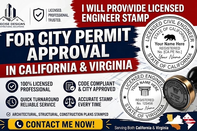 provide licensed engineer stamp for city permit approval in virginia, washington