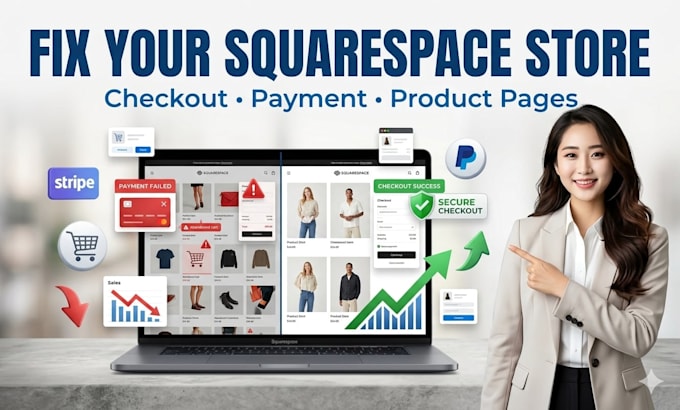 fix or set up your squarespace ecommerce store, checkout and payment issues
