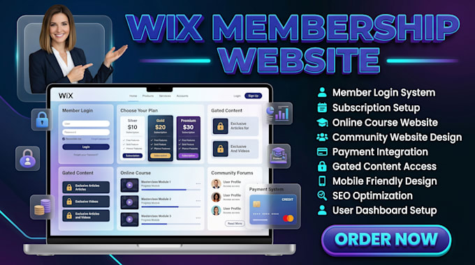 design a wix membership website with login, subscription and payment system