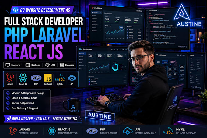 do website development as full stack PHP laravel and react js developer