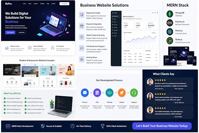 create a professional website for startups and businesses