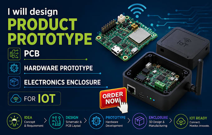 design product prototype pcb, hardware prototype electronics enclosure for iot