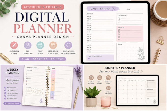 design aesthetic digital planners in canva
