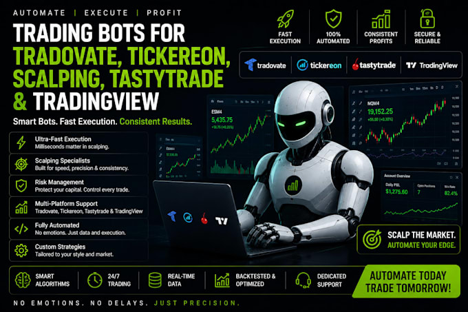 develop tradovate bot, tickereon bot, scalping bot, tastytrade, tradingview