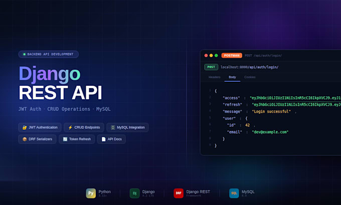 build a django rest API with jwt authentication and mysql