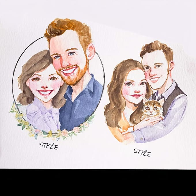 create a hand painted watercolor couple portrait keepsake