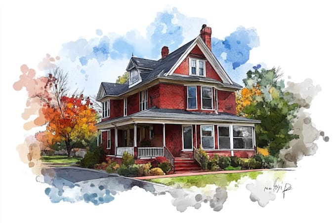 a watercolor house portrait