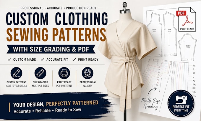 create custom clothing sewing patterns with size grading and PDF