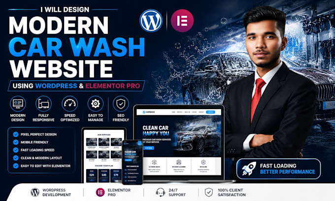 design modern car wash website using wordpress elementor pro