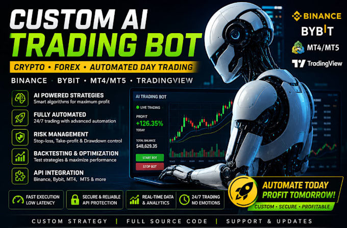 develop custom ai crypto trading bot for binance forex and automated day trading