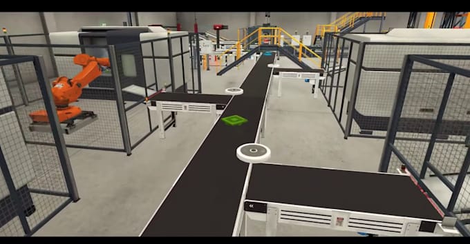 do 3d robotic production line conveyor system simulation video machine rendering