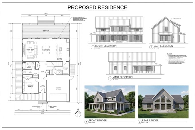 draft architectural construction floor plans, elevations for permit in autocad
