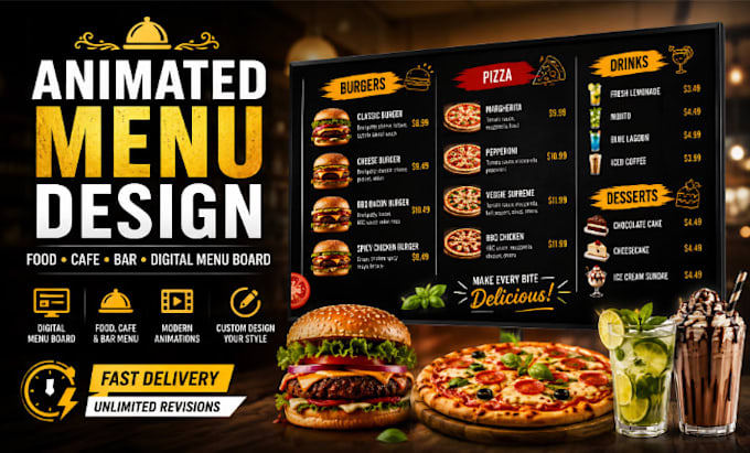 Design animated food menu, cafe menu, bar menu, tv screen and digital ...
