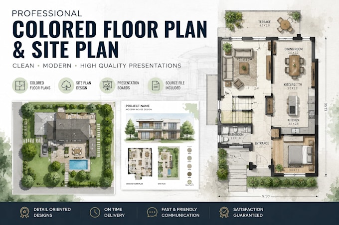 create professional colored floor plan and site plan