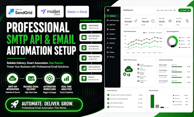 configure sendgrid mailjet elastic email SMTP API automation