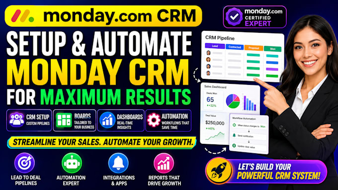 setup and automate monday sales CRM, ai workflow and account setup