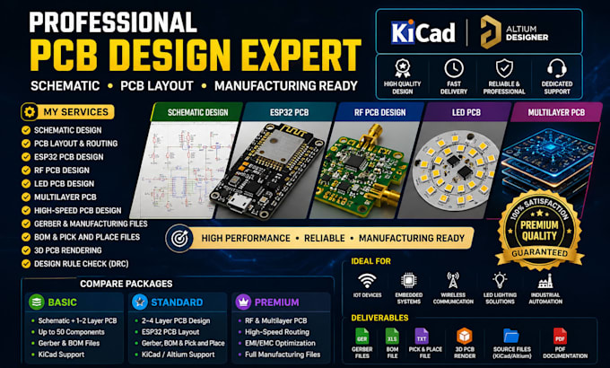 do schematic pcb kicad design, esp32 pcb, rf pcb design using altium, led pcb