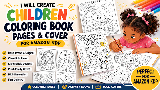 children coloring pages, coloring book cover for amazon KDP