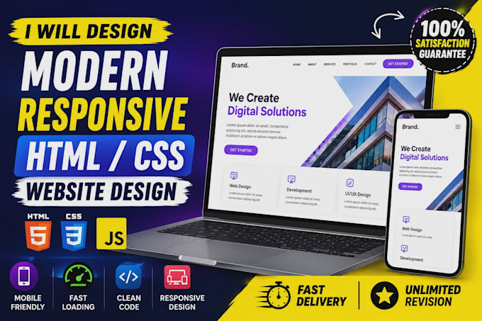 build websites and landing pages using HTML CSS javascript
