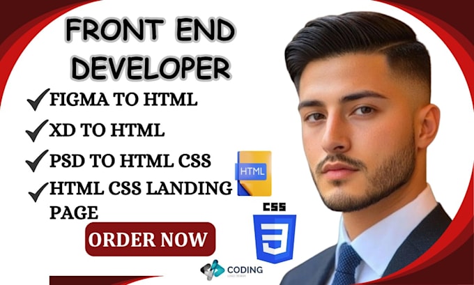 figma to html, psd to html css, xd to html , html css landing page