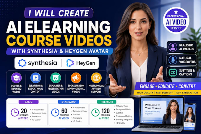 create elearning video course video ai avatar using synthesia heygen