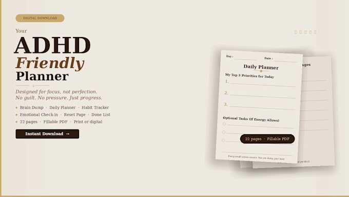 give you adhd friendly digital planner PDF
