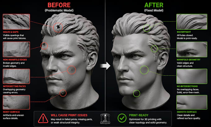 fix and optimize mesh errors, stl, obj, and 3mf for 3d printing