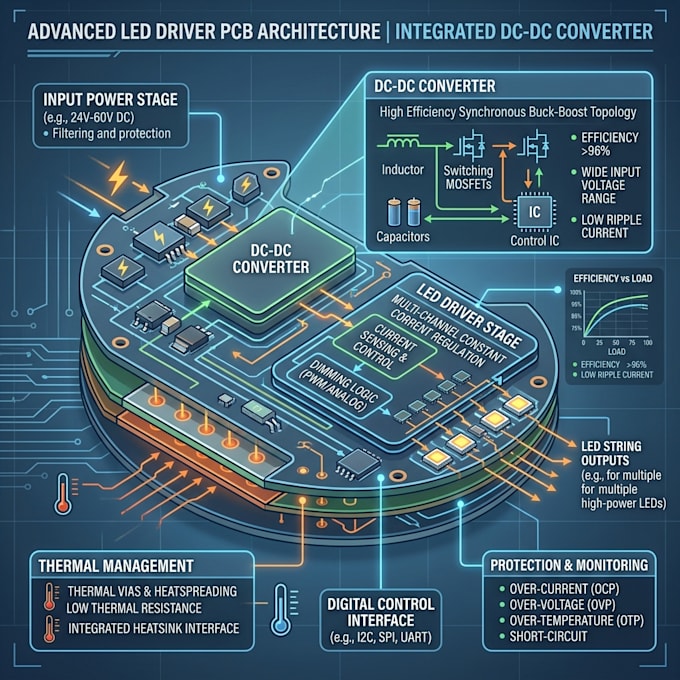 design led driver pcb with dc converter