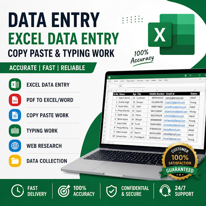do professional data entry, excel data entry and copy paste work