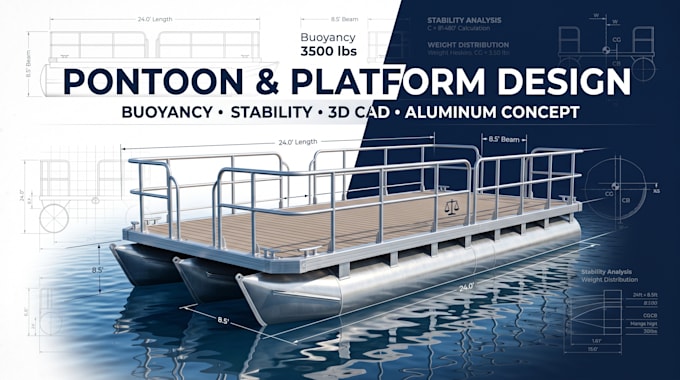 pontoon platform sizing buoyancy and stability weight layout aluminum and 3d cad