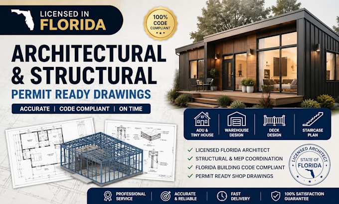 licensed florida architectural adu shop drawing structural sets warehouse design